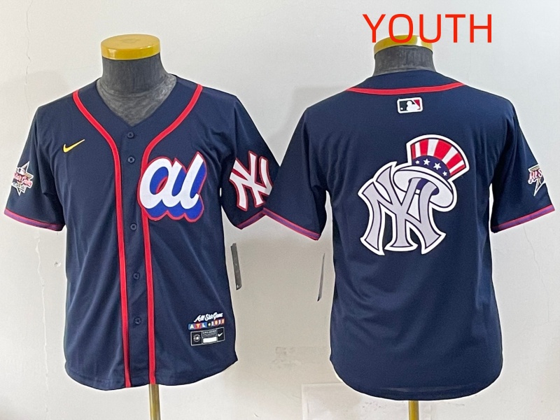 Youth 2025 New York Yankees Blank Drak Blue All star Blank Blue Nike MLB Jersey style 13->youth mlb jersey->Youth Jersey